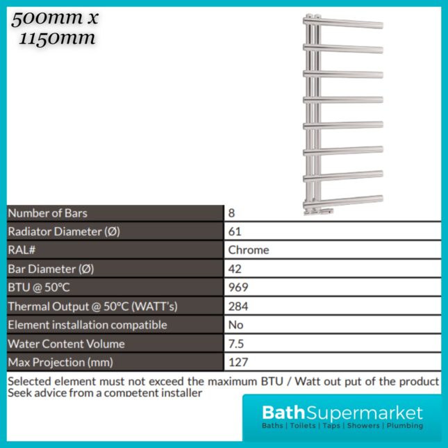 Sognare Carlo Chrome Heated Ladder Towel Radiator 500mm Wide Various Height