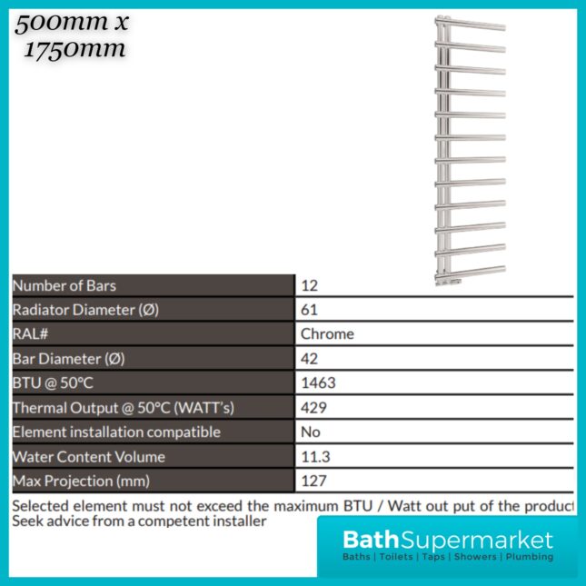 Sognare Carlo Chrome Heated Ladder Towel Radiator 500mm Wide Various Height