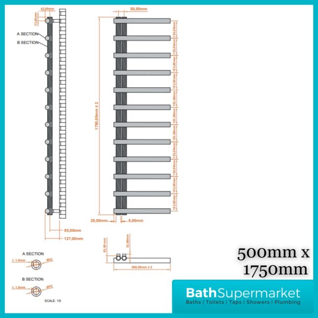 Sognare Carlo White Heated Ladder Towel Radiator 500mm Wide Various Heights