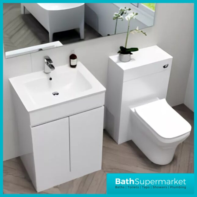 Kartell Atlantis Waterproof Floor Standing 2 Door Unit & Ceramic Basin 600mm Width
