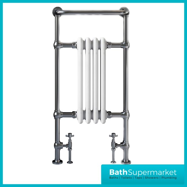 Sognare Harrogate 4 White Column Chrome Heated Towel Radiator 1130mm x 554mm