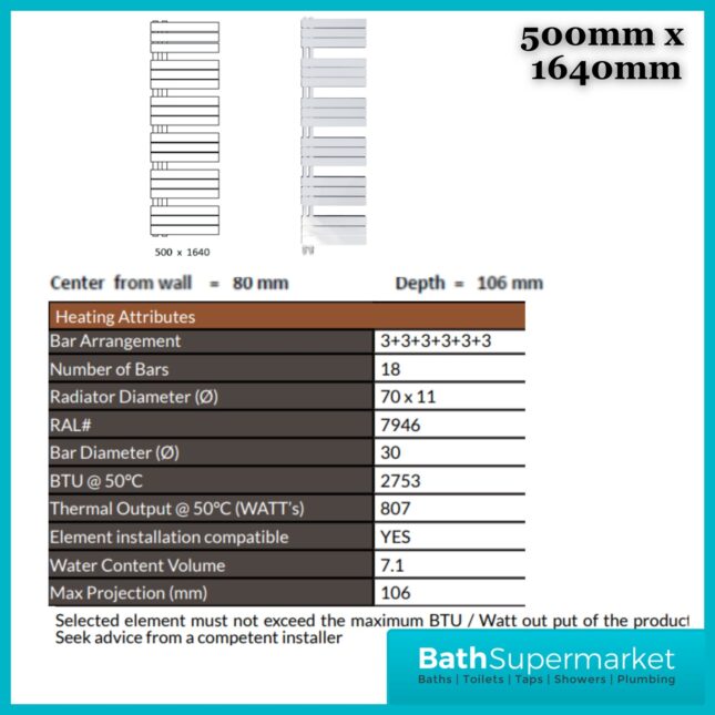 Sognare Thames Matt White Straight Ladder Towel Radiator 500mm Wide