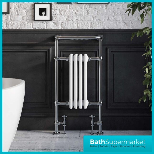Sognare Harrogate 4 White Column Chrome Heated Towel Radiator 1130mm x 554mm