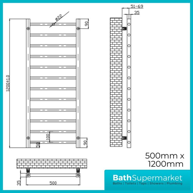 Sognare Vibe Gunmetal Designer Towel Rail Radiator 500mm Wide x Various Heights