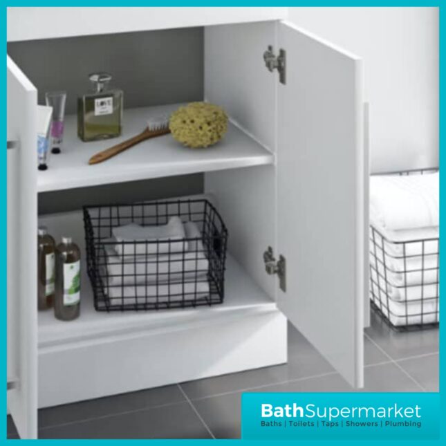 Purity White Gloss Floor Standing 2 Door Unit & Slim Depth Ceramic Basin 600mm Wide