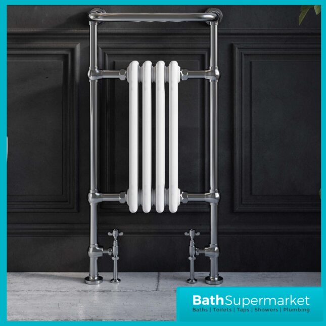 Sognare Harrogate 4 White Column Chrome Heated Towel Radiator 1130mm x 554mm