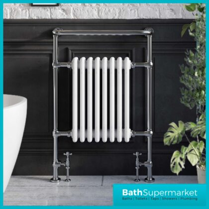 Sognare Harrogate 8 White Column Chrome Heated Towel Radiator 952mm x 659mm