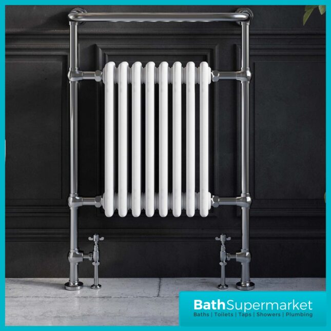 Sognare Harrogate 4 White Column Chrome Heated Towel Radiator 952mm x 479mm