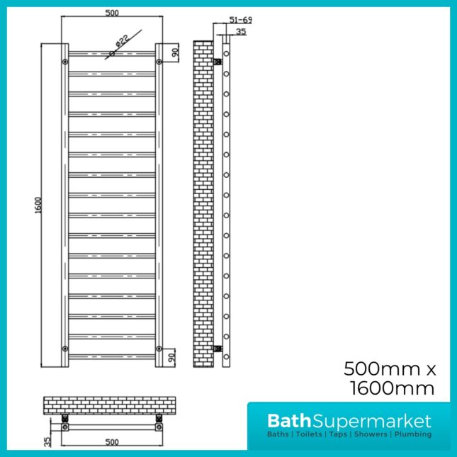 Sognare Vibe Gunmetal Designer Towel Rail Radiator 500mm Wide x Various Heights