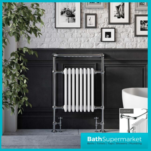 Sognare Harrogate 4 White Column Chrome Heated Towel Radiator 952mm x 479mm
