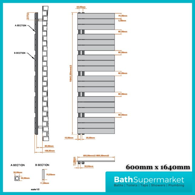 Sognare Thames Matt White Straight Ladder Towel Radiator 600mm Wide