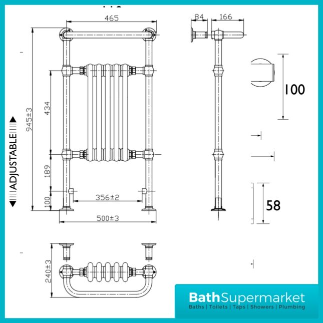 Kartell Crown Chrome Heated Designer White Column Radiator 500mm x 945mm