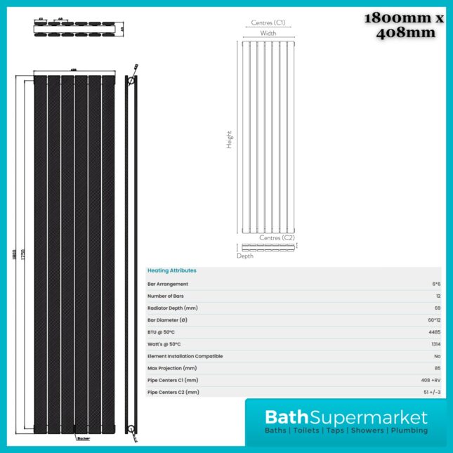 Sognare Bravo Matt White Double Designer Radiator 1800mm Height Various Width