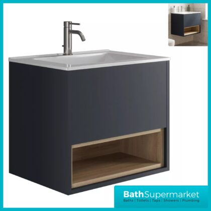 Loughermore Matt Indigo Wall Hung Open Shelf Vanity Basin Unit 600mm