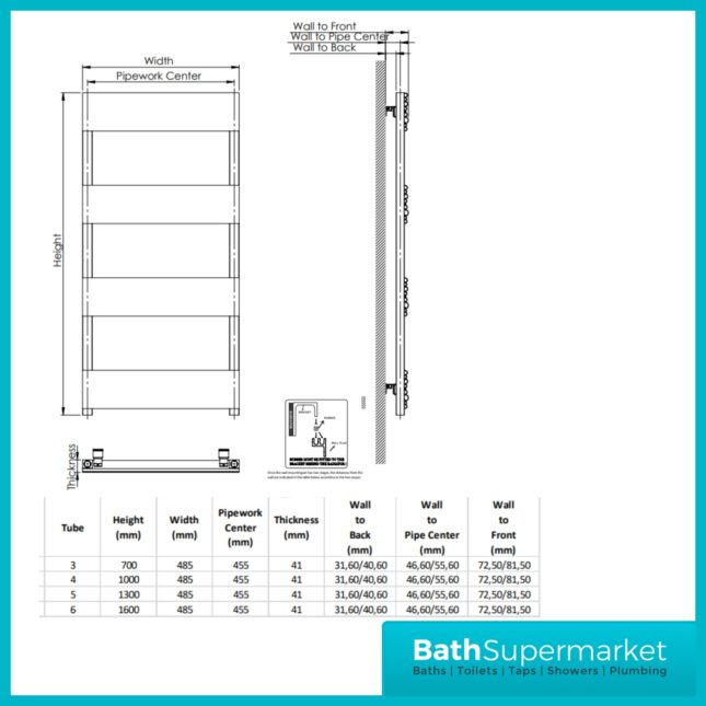 Kartell Sherbrooke Matt Black Designer Heated Towel Rail Radiator 500mm Width