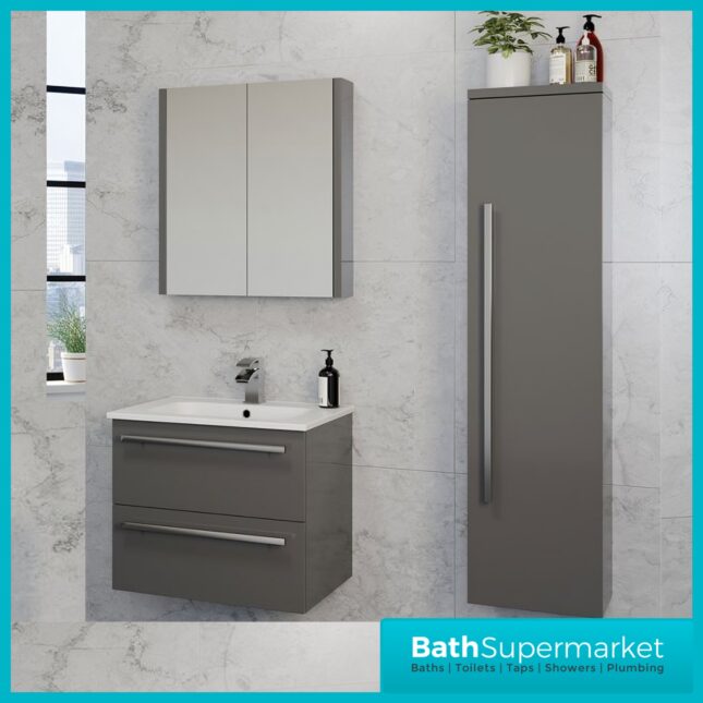 Kartell Purity Storm Grey Gloss Wall Mounted Tall Side Storage Unit 1400mm Height
