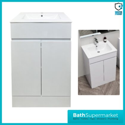 Kartell Atlantis Waterproof Floor Standing 2 Door Unit & Ceramic Basin 500mm