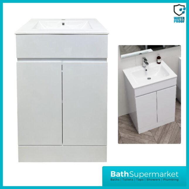 Kartell Atlantis Waterproof Floor Standing 2 Door Unit & Ceramic Basin 500mm