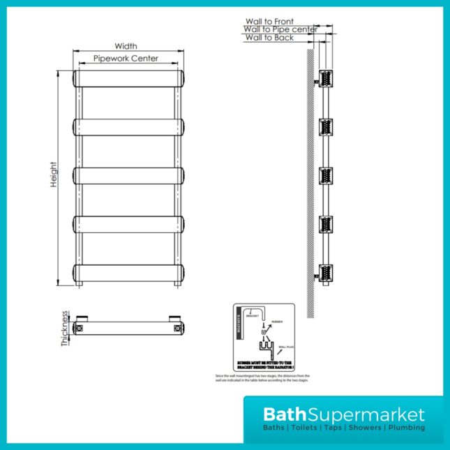 Kartell Banff Matt Black Aluminium Designer Heated Towel Rail Radiator 500mm Width