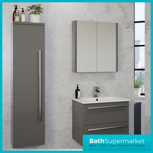 Kartell Purity Storm Grey Gloss Wall Mounted Tall Side Storage Unit 1400mm Height
