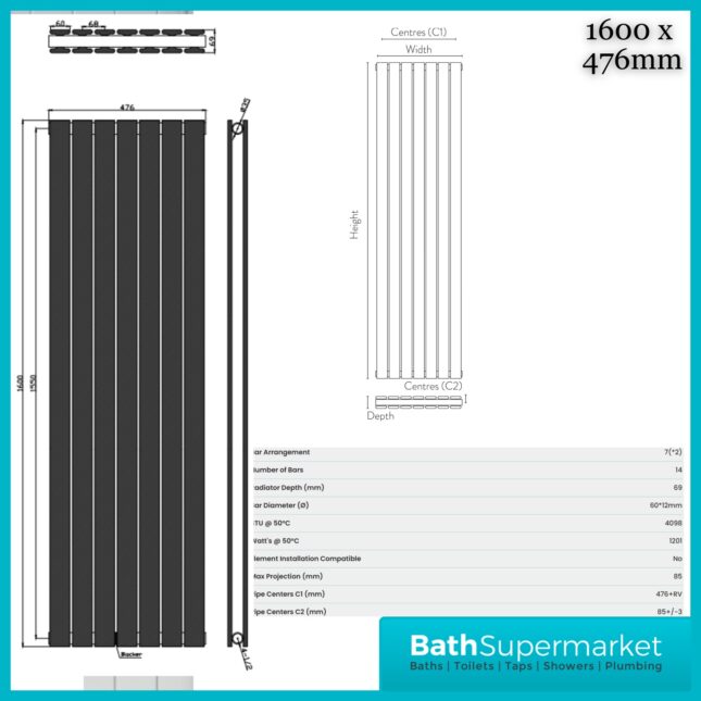Sognare Bravo Matt White Double Designer Radiator 1600mm Height Various Width