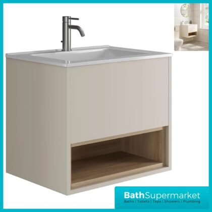 Loughermore Matt Cashmere Wall Hung Open Shelf Vanity Basin Unit 600mm