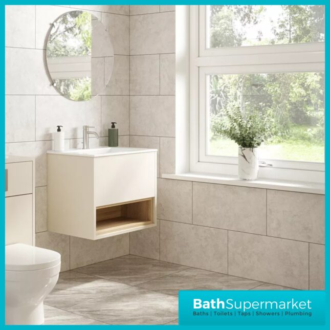 Loughermore Matt Cashmere Wall Hung Open Shelf Vanity Basin Unit 600mm