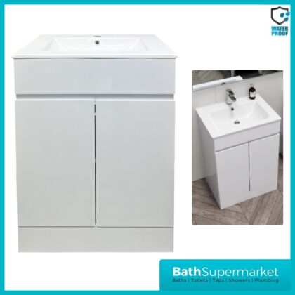 Kartell Atlantis Waterproof Floor Standing 2 Door Unit & Ceramic Basin 600mm Width