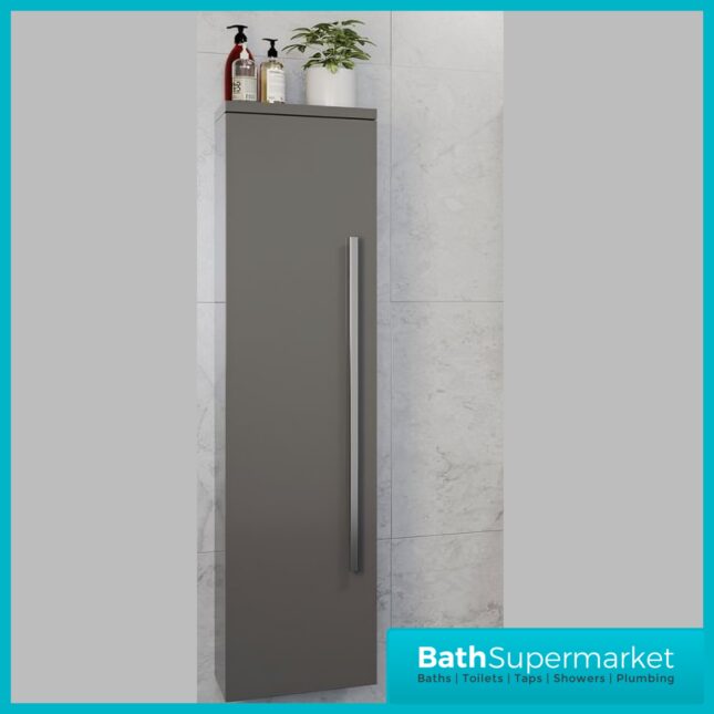 Kartell Purity Storm Grey Gloss Wall Mounted Tall Side Storage Unit 1400mm Height