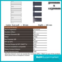 Sognare Thames Matt Anthracite Straight Ladder Towel Radiator 500mm Wide