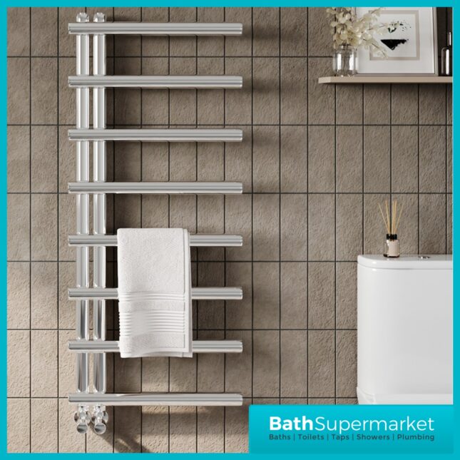 Sognare Carlo Chrome Heated Ladder Towel Radiator 500mm Wide Various Height