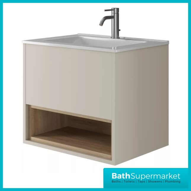 Loughermore Matt Cashmere Wall Hung Open Shelf Vanity Basin Unit 600mm