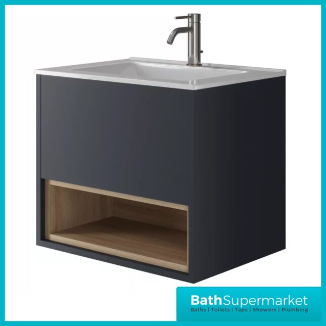 Loughermore Matt Indigo Wall Hung Open Shelf Vanity Basin Unit 600mm
