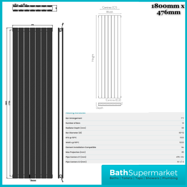 Sognare Bravo Matt Anthracite Double Designer Radiator 1800mm Height Various Width