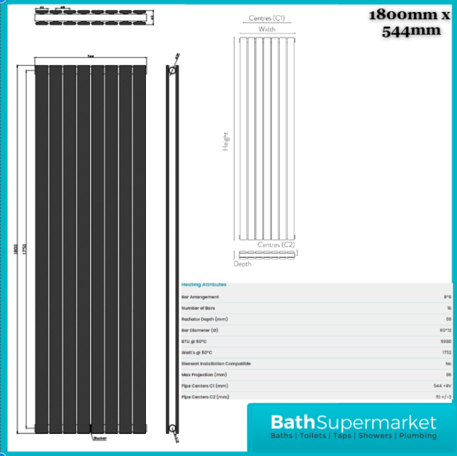 Sognare Bravo Matt Anthracite Double Designer Radiator 1800mm Height Various Width