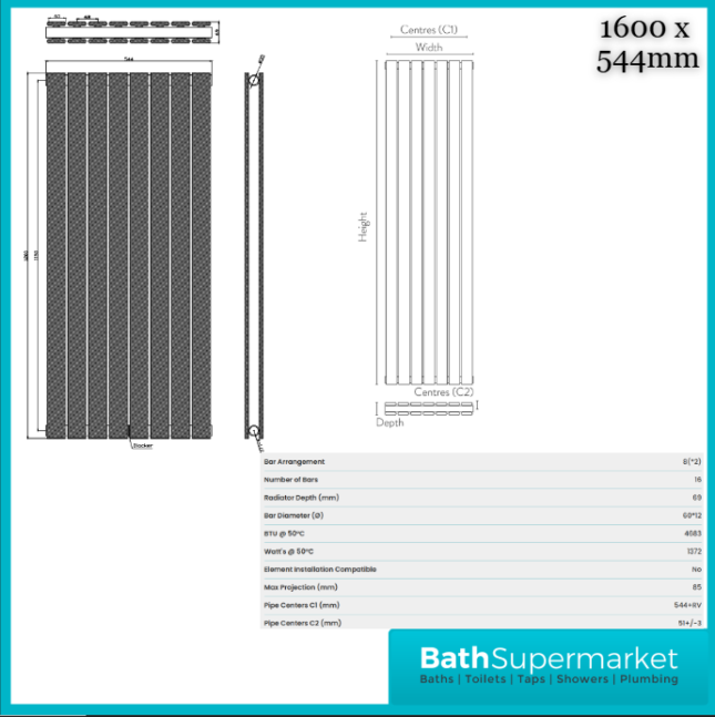 Sognare Bravo Matt White Double Designer Radiator 1600mm Height Various Width