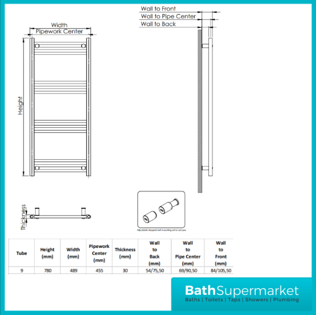 Kartell Matt Black Designer Heated Towel Rail Radiator 500mm x 780mm