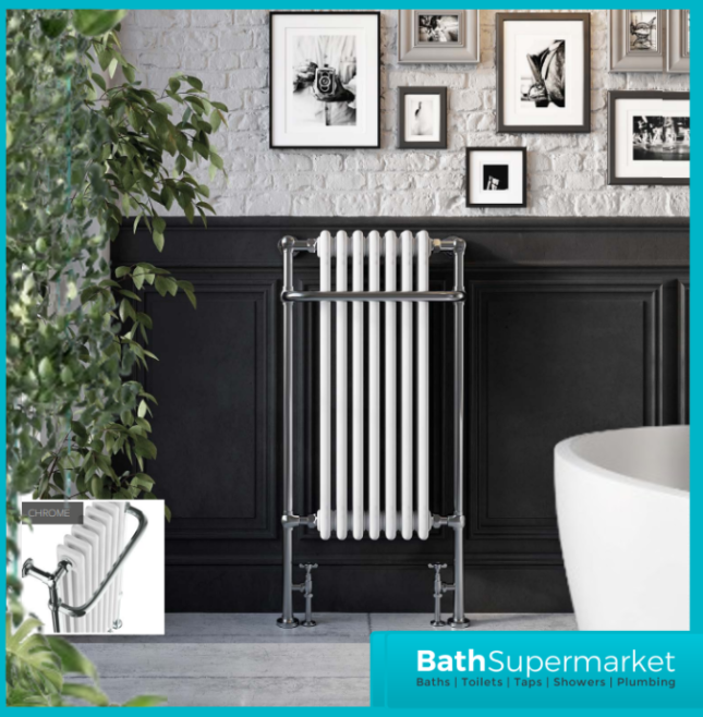 Sognare Ilkley 7 Column Chrome Heated White Column Radiator 1130mm x 554mm