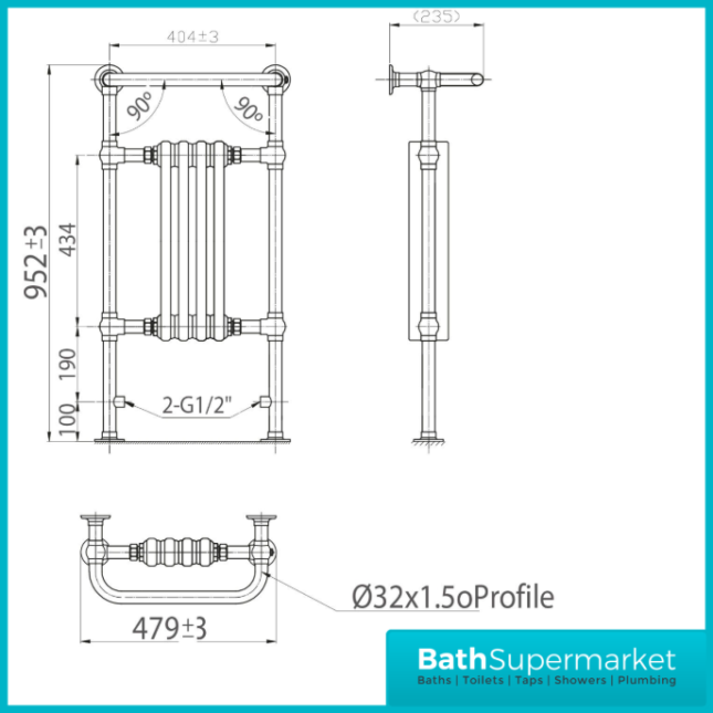 Sognare Harrogate 4 White Column Chrome Heated Towel Radiator 1130mm x 554mm
