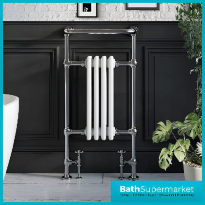 Sognare Harrogate 4 White Column Chrome Heated Towel Radiator 1130mm x 554mm