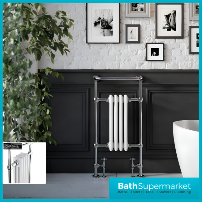 Sognare Harrogate 4 White Column Chrome Heated Towel Radiator 1130mm x 554mm