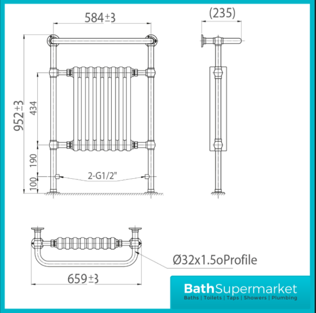 Sognare Harrogate 8 White Column Chrome Heated Towel Radiator 952mm x 659mm