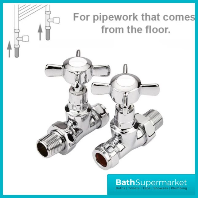 Reina Bronte Traditional Straight Radiator Towel Rail Valves – Chrome