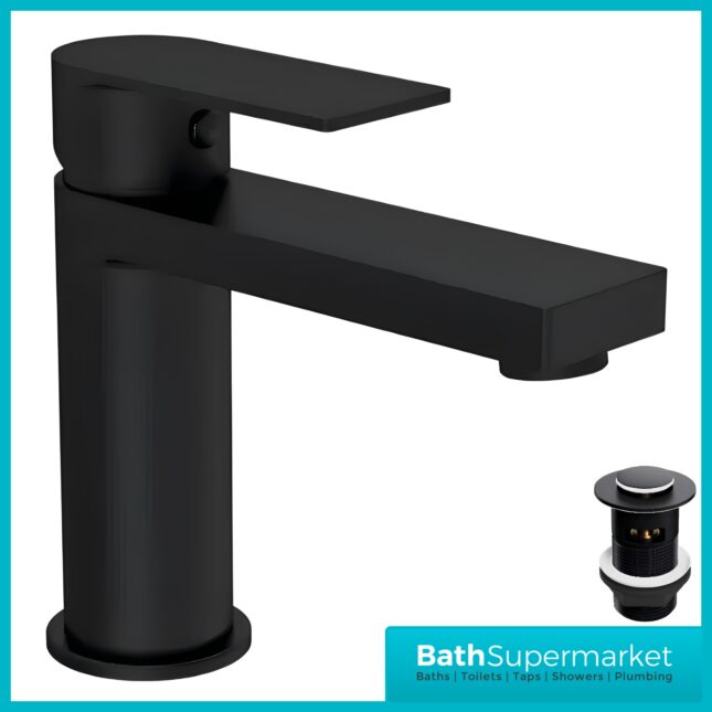 Nuie Canada Matt Black Mono Basin Mixer Tap With Push Button Waste
