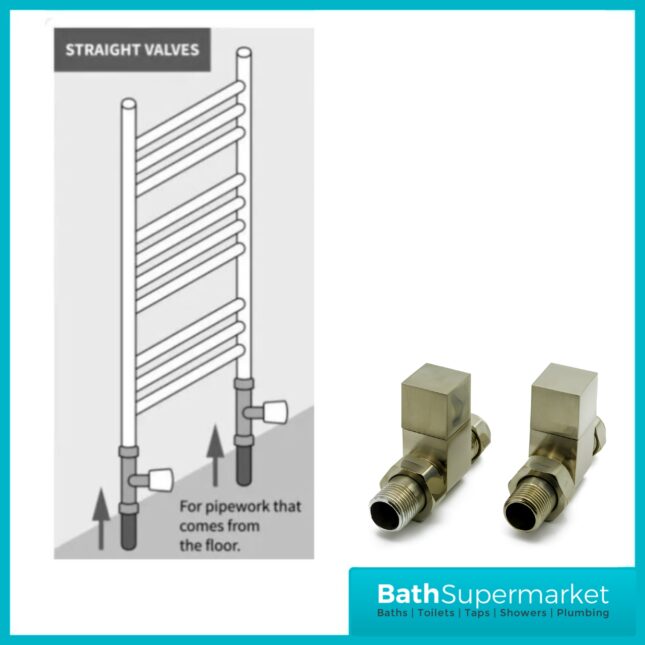 Reina Loge Straight Radiator Valves Pair Brushed Brass