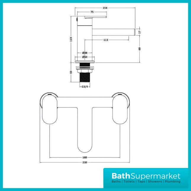 Nuie Halstatt Brushed Brass Round Deck Mounted Bath Filler Tap