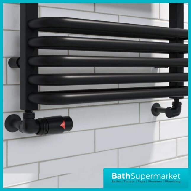 Reina Modal Thermostatic TRV Corner Radiator Valve and LockShield Black
