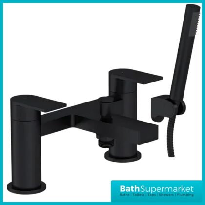 Nuie Canada Matt Black Deck Mounted Twin Lever Bath Shower Mixer Tap
