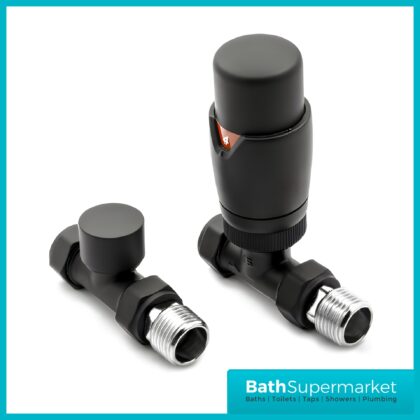 Reina Modal TRV Straight Radiator Valve and LockShield Black