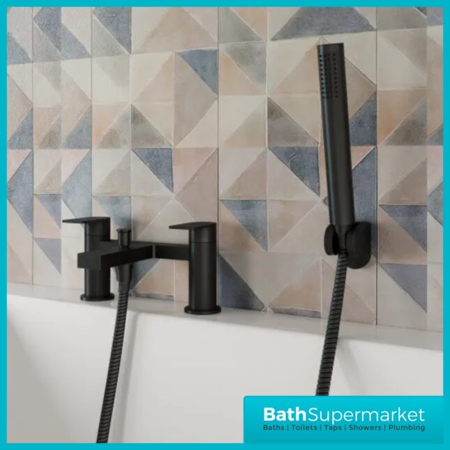 Nuie Canada Matt Black Deck Mounted Twin Lever Bath Shower Mixer Tap